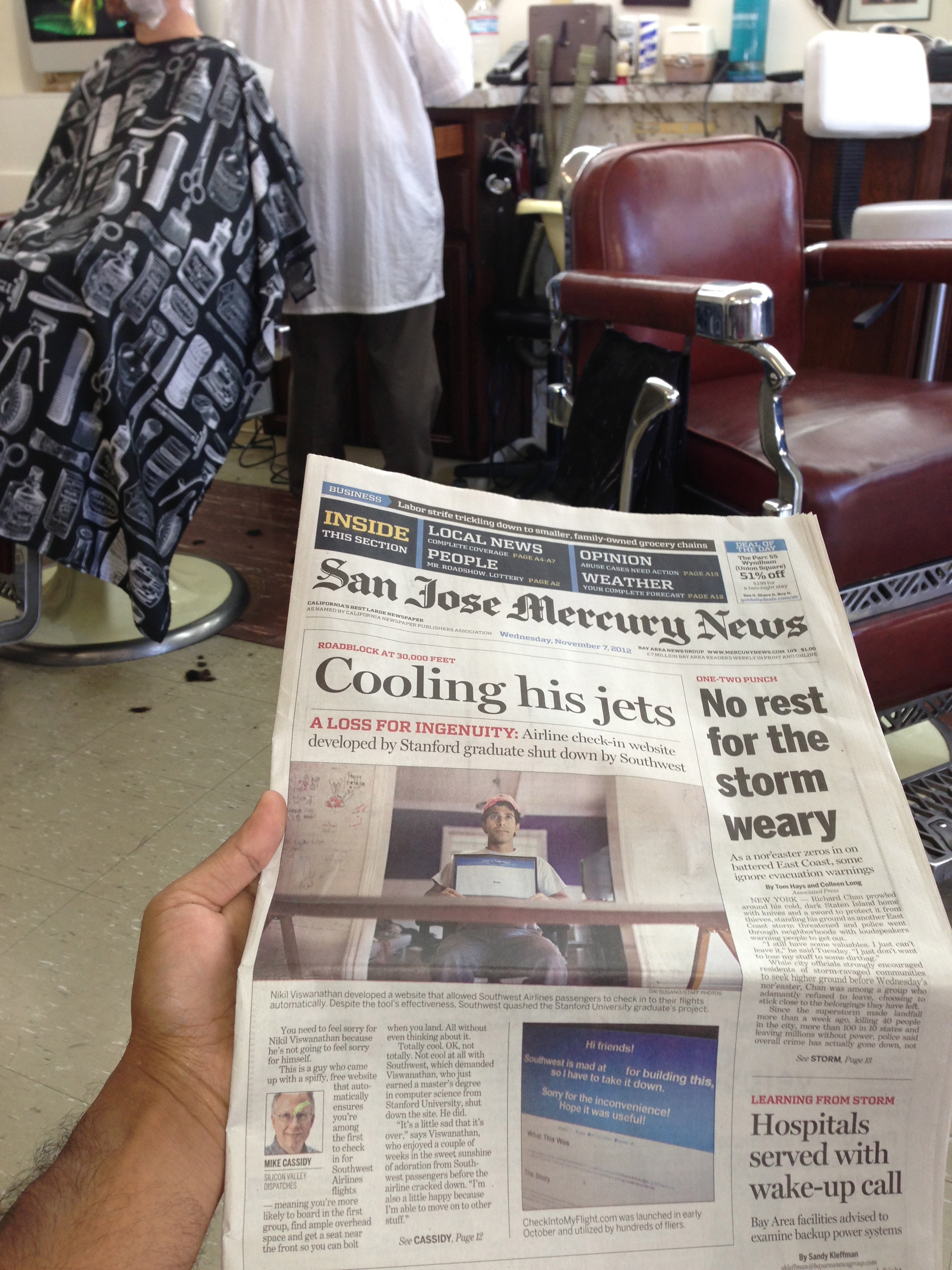 Front Page of the San Jose Mercury Newspaper
